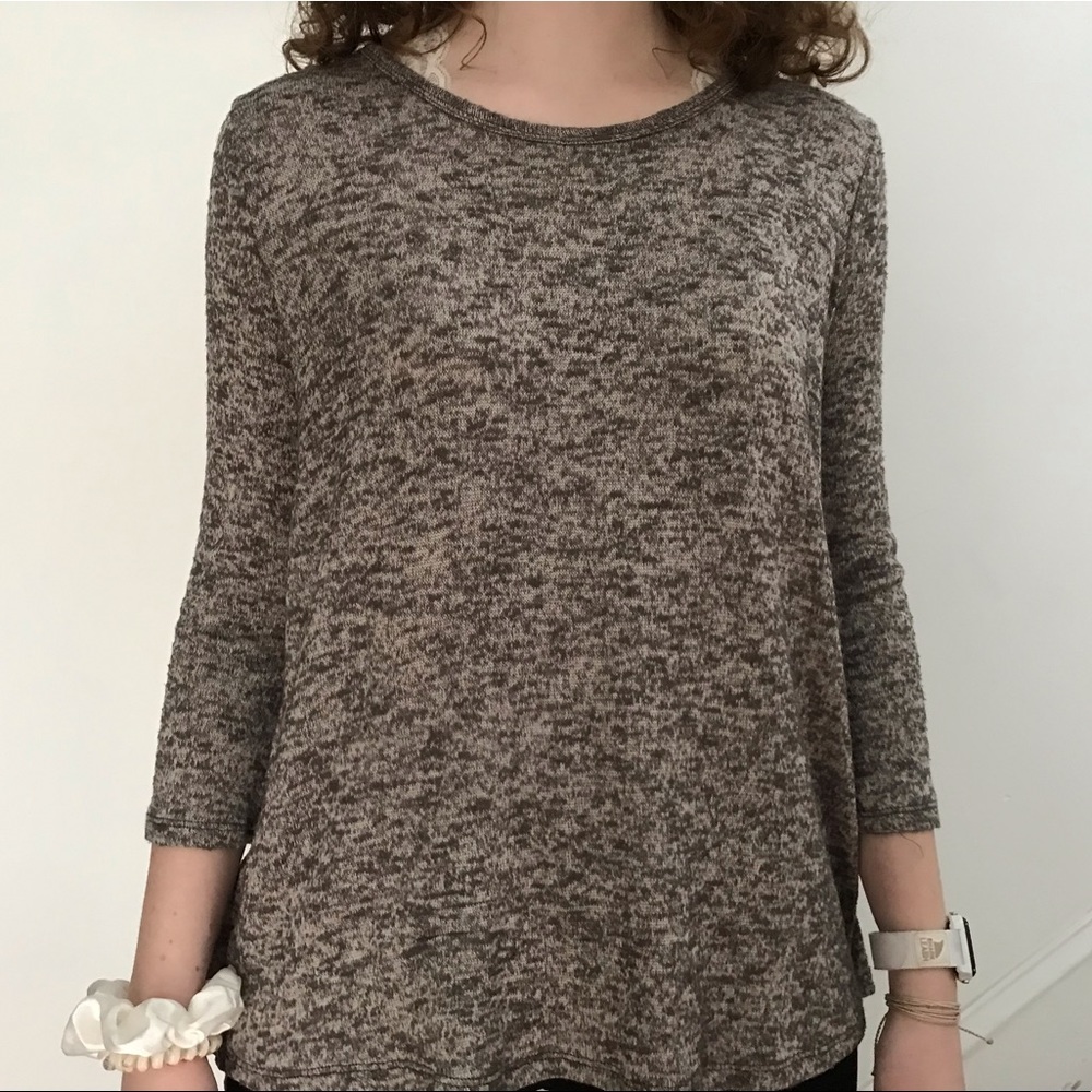 CharmingCharlie gray knitted blouse with silk back